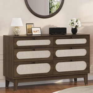 6 Rattan Drawer Dresser, with USB Ports and Outlets, 6 Chests of Drawers Storage - 1 of 4