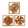 Set of 3 Teak Wood Floral Handmade Framed Carved Leaf Wall Decors - Olivia & May: Contemporary Botanical Art - 3 of 4