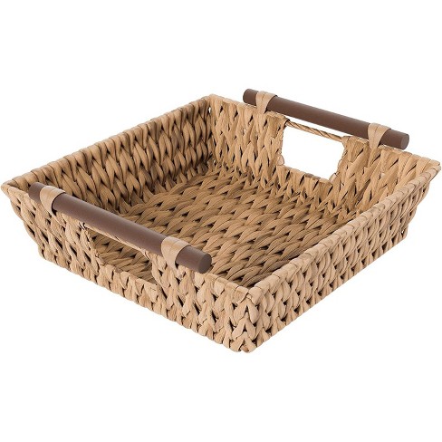 Water Hyacinth Storage Baskets for Organizing, Set of 2 Handwoven Pantry Organizers Nesting Container Baskets with Handle, Chalkboard Label & Chalk