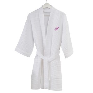 Personalization Mall Embroidered Waffle Weave Robe - White - 1 of 4