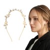Unique Bargains Women's Cute Pearl Leaf Headbands Gold Tone 1 Pc - 2 of 4