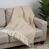 HomeRoots 55" X 70" Linen And White Cotton Blend Woven Chevron Plush Throw Blanket with Fringe - 2 of 4