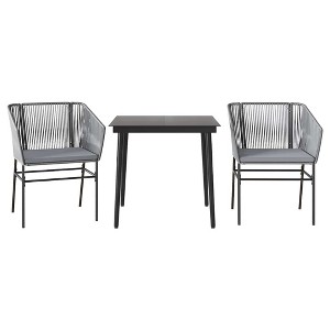 vidaXL Patio Dining Set with Cushions Table and Chairs Set Poly Rattan Glass - Gray 31.5" x 31.5" x 29.1" 2 Items - 1 of 4