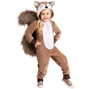 HalloweenCostumes.com Toddler Scampering Squirrel Costume | Cute Hooded Forest Animal Jumpsuit with Attached Tail - 1 of 3