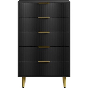 Coucheta 3 Drawer Dresser, Modern Black Fluted Dresser for Bedroom, Wood Chest of Drawers Nightstand with Metal Handles & Legs - 1 of 1