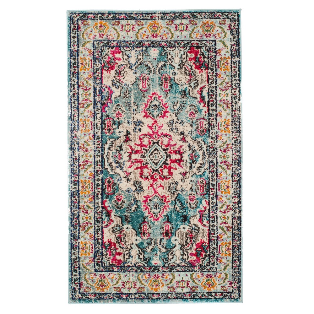 Light Blue/Fuchsia Medallion Loomed Accent Rug 3'x5' - Safavieh