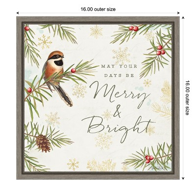 Merry & Bright Bird Canvas Wall Art with Greywash Frame