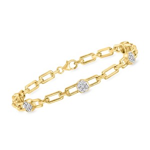 Ross-Simons 0.50 ct. t.w. Diamond Cluster Paper Clip Link Bracelet in 18kt Gold Over Sterling - 1 of 3