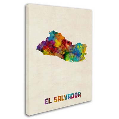 Trademark Fine Art -Michael Tompsett 'El Salvador Watercolor Map' Canvas Art
