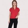 Anna-Kaci Women's V-Neck Short Sleeve Blouse with Rolled Cuffs and Soft Pleated Collar Detail - 2 of 4