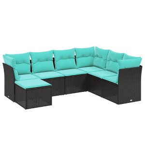 vidaXL Garden Sofa Set Black Poly Rattan, Powder-Coated Steel 7-piece set - 1 of 4