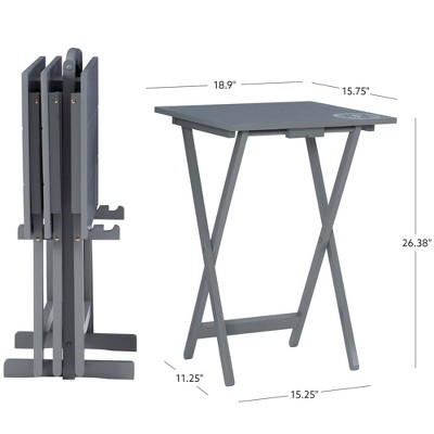 Modern Compass-Inspired Dark Gray Wood TV Tray Table Set