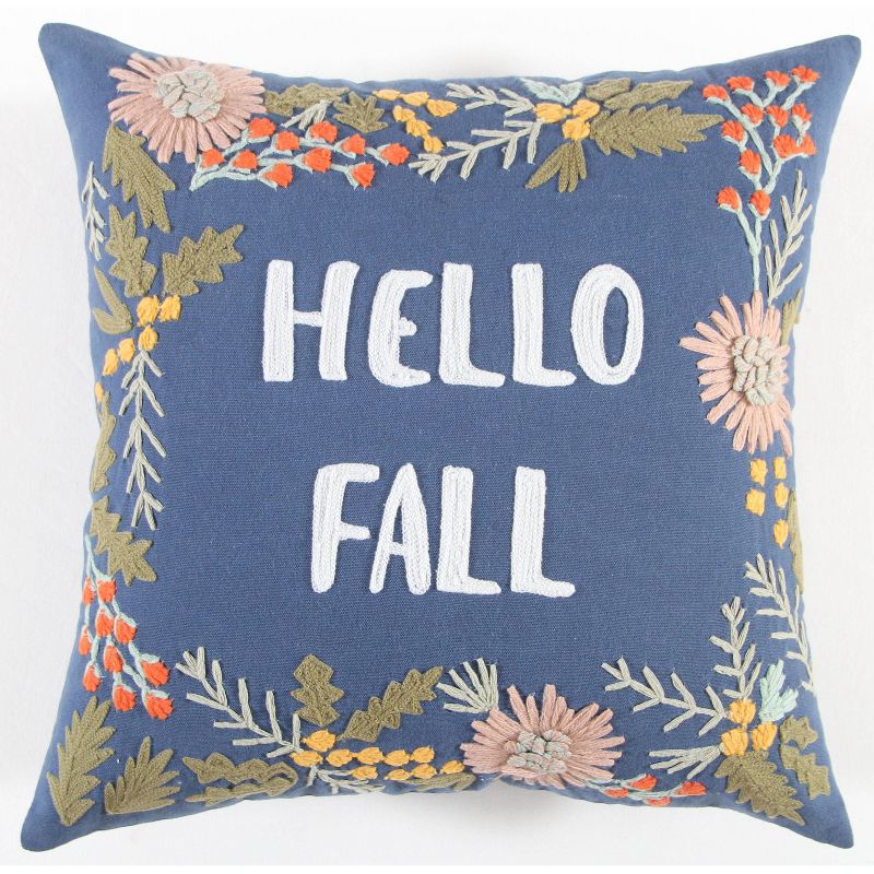 18&#34;x18&#34; &#39;Hello Fall&#39; Square Throw Pillow Blue - Rizzy Home, 1 of 5