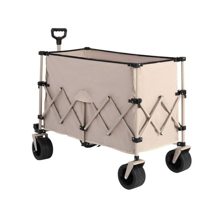 INFURNIC Wheelbarrows And Lawn Carts Heavy Duty Folding Utility Yard Cart, Beach Wagon Lawn Cart With Big Wheels, Beige, 20.87"*42.91"*32.68"