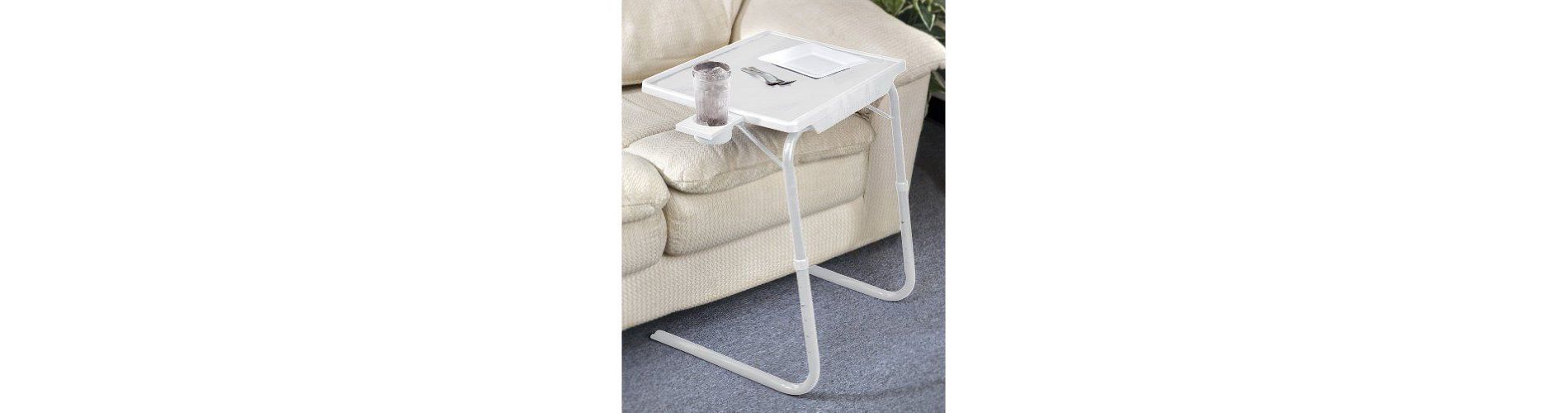 5 Star Super Deals Portable Folding Table Laptop Tray - Adjustable Bed Desk Tray with Cup Holder - TV Dinner Tray, 6 Heights & 3 Tilt Angles - White