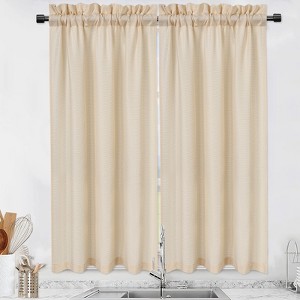 Waffle Weave Waterproof Small Curtain - Decorative Window Cover. Water-Resistant, Easy to Clean & Ideal for Kitchen, Bathroom, RV or Small Spaces - 1 of 4
