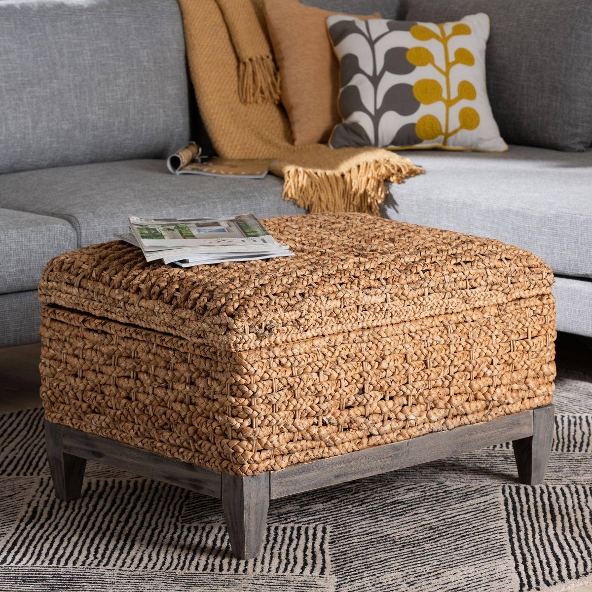 bali & pari Bailey Seagrass Square Storage Ottoman with Lift-Top Lid Natural Brown/Espresso Brown - thumbnail 6