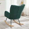 Gulches Green Teddy Tufted High Back Metal Frame Glider Chair Set of 1 Wide Seat Rubber Wood Base 300 lb Living Room Bedroom Accent Chair - 4 of 4
