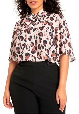 ELOQUII Women's Plus Size Bow Blouse With Flutter Sleeve