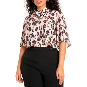ELOQUII Women's Plus Size Bow Blouse With Flutter Sleeve - 1 of 4