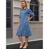 INSPIRE CHIC Women's Puff 3/4 Sleeve Button Up Collar A-Line Swing Ruffle Tiered Midi Denim Dress - 2 of 4