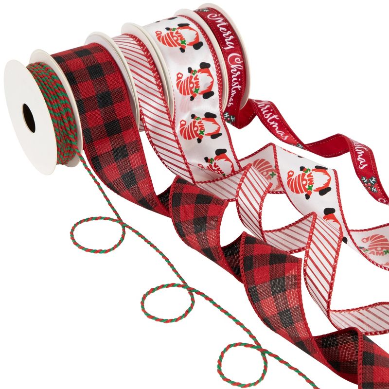Northlight Set of 5 Santa Gnome Matching Themed Craft Christmas Ribbons 1.5" x 3 Yards, 4 of 6