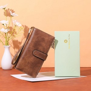 Hachikiko Womens Large Capacity RFID Wallet - PU Leather Bifold Wristlet Clutch with Double Zipper Pocket, 5 ID Windows - 1 of 4