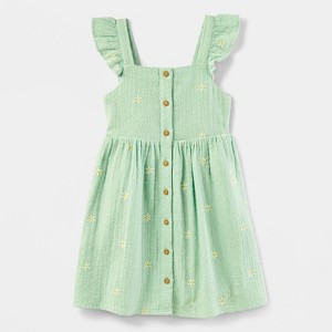 Toddler Girls' Adaptive Woven Floral Dress with Abdominal Access - Cat & Jack™ Pale Green - 1 of 4