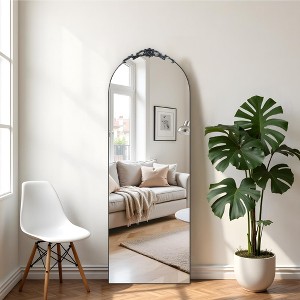 Carved Wooden Right Angle Mirror: 62.4x24.96", Black, Full-Length, With Bracket - 1 of 4