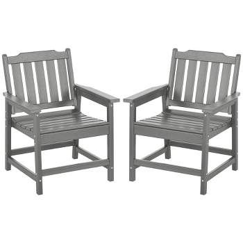 Outsunny 2 Piece All-Weather Patio Chairs, HDPE Patio Dining Chair Set, Heavy Duty Wood-Like Outdoor Furniture, Gray