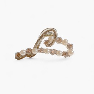 Anna-Kaci Beaded Flower Metal Hair Claw Clip with Curved Design and Textured Accents - 1 of 4