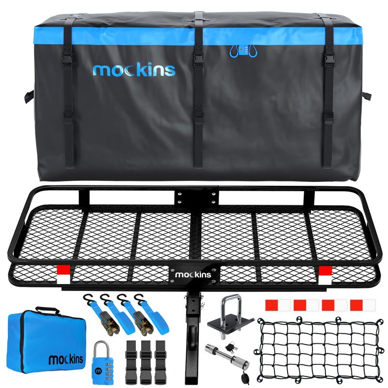 Mockins XL Hitch Mount Cargo Carrier Rack 60x24x6", 25 Cubic-ft Bag, 500 Pound Capacity | Black/Blue, 1 of 10