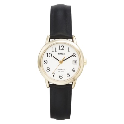 gold watch black leather strap