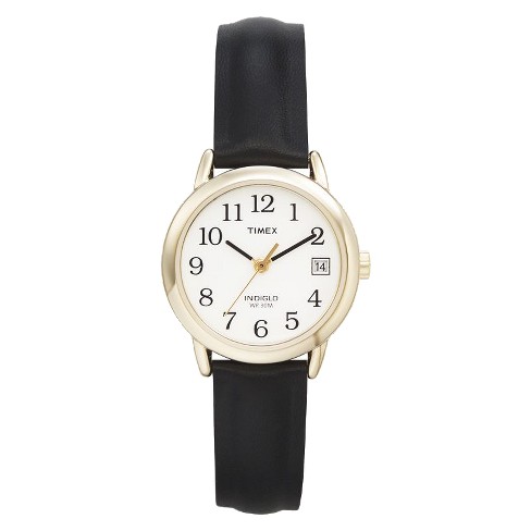 Women s Timex Easy Reader Watch with Leather Strap Gold Black T2H341JT