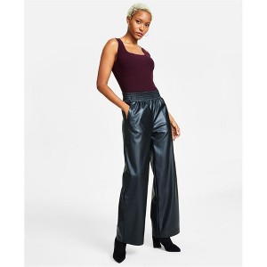 bar III Womens Solid Faux Leather Casual Wide Leg Pants - 1 of 1