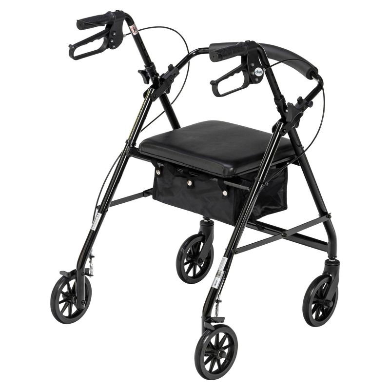 Drive Medical Walker Rollator with 6" Wheels, Fold Up Removable Back Support and Padded Seat, Black, 5 of 12
