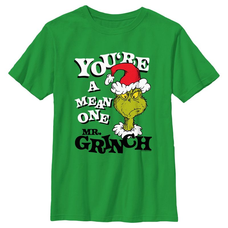 Boy's Dr. Seuss Christmas The Grinch You're a Mean One Portrait T-Shirt, 1 of 5