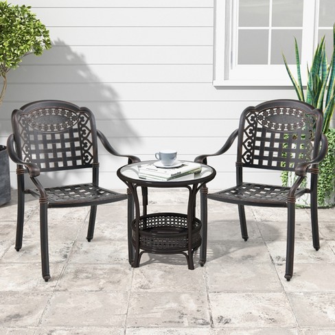 Tangkula 2 Pieces Cast Aluminum Patio Chair Bistro Dining Chair Outdoor ...