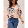 MISSKY Women's 3/4 Sleeve Tunic Tops Casual V Neck Dress Shirts Floral Printed Loose Fit Pleated Blouses - 3 of 4
