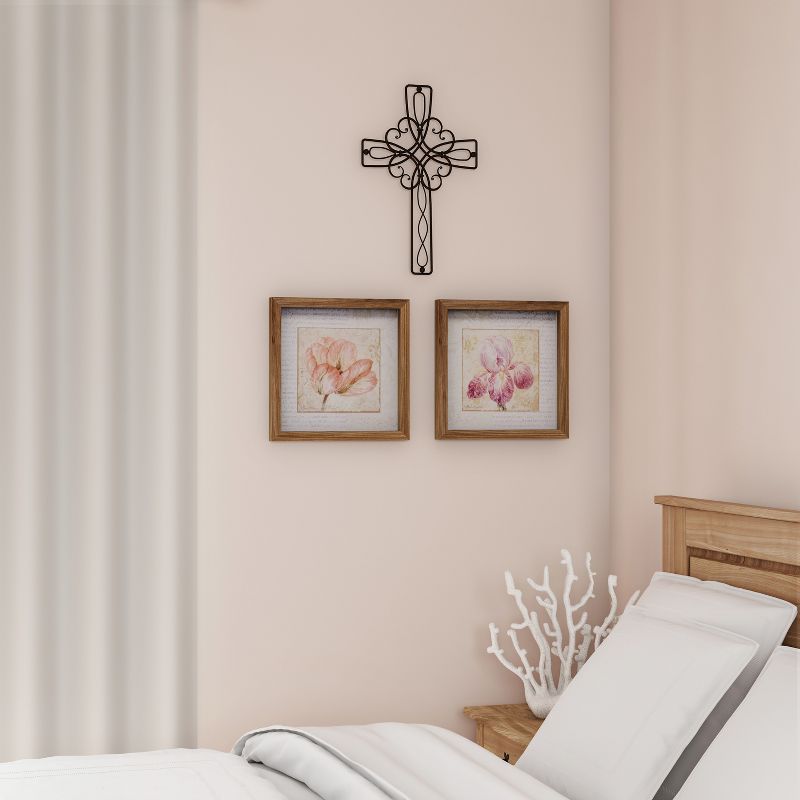 Metal Wall Cross with Decorative Floral Scroll Design- Rustic Handcrafted Religious Wall Art for Decor in Living Room, Bedroom, More by Hastings Home, 5 of 8