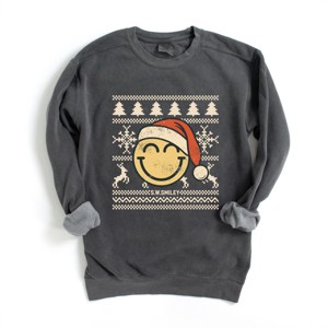 S.W.Smiley Ugly Christmas Sweater Distressed - Women's Garment Dyed Graphic Sweatshirt - 1 of 4