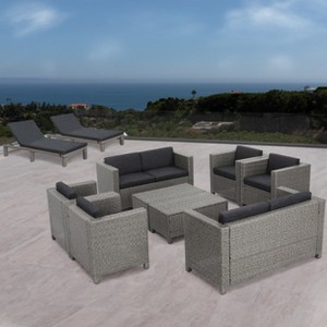 Christopher Knight Home Puerta 10 Piece Outdoor Wicker Chat Set with Water-Resistant Cushions - 1 of 4