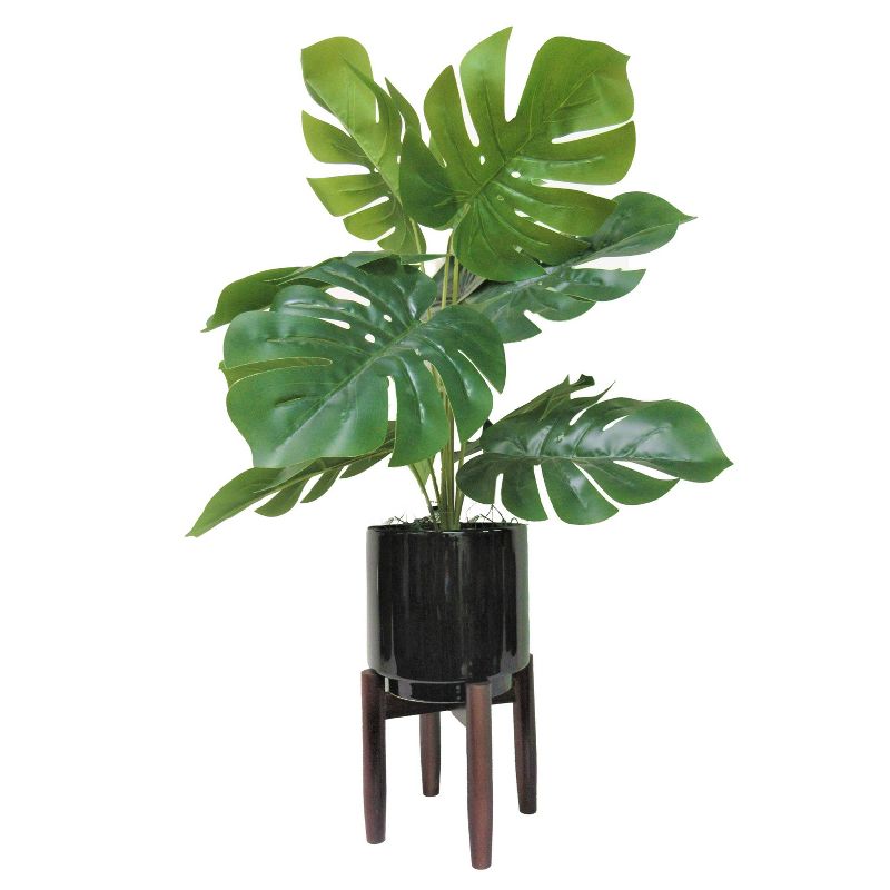 28&#34; Artificial Ceramic Monstera Stand in Black - LCG Florals, 1 of 5