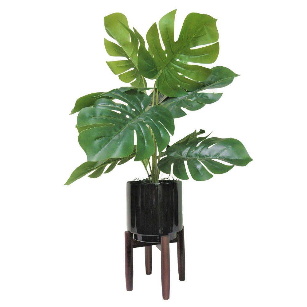 Photos - Other interior and decor 28" Artificial Ceramic Monstera Stand in Black - LCG Florals