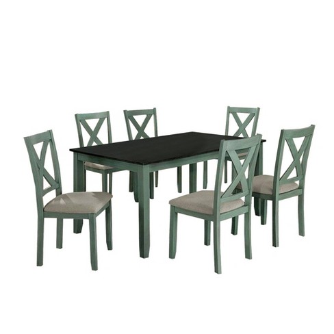 7pc Dining Table Set With Padded Seat And X Back Benzara Target