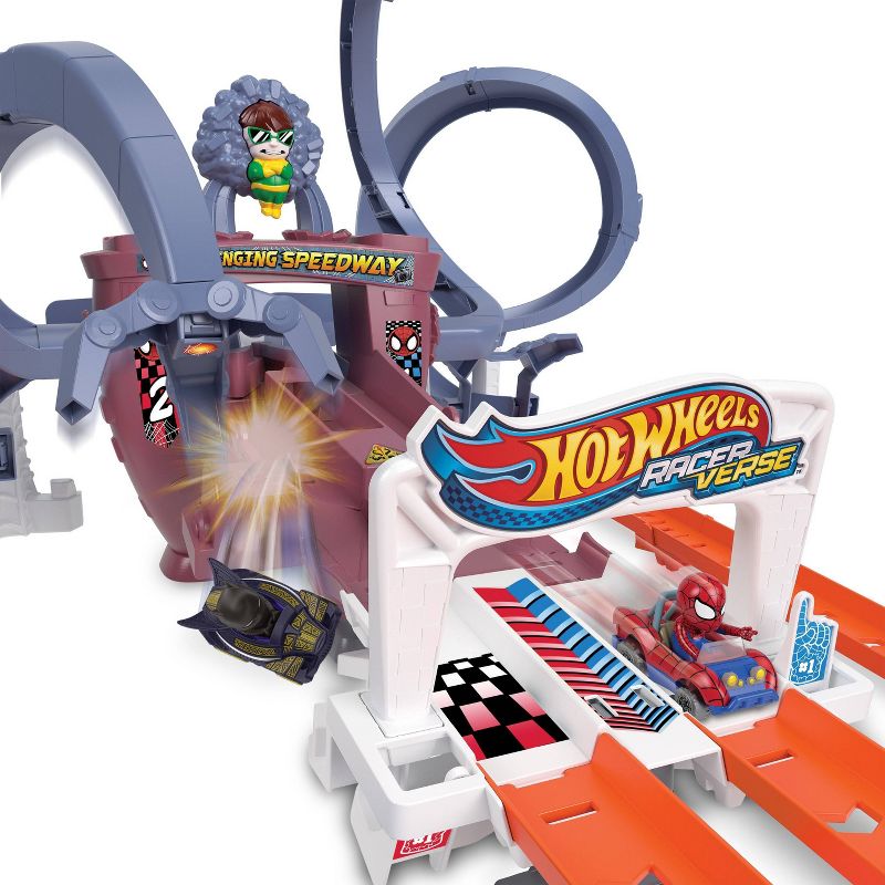 Hot Wheels RacerVerse Spider-Man&#39;s Web-Slinging Speedway Track Set, 6 of 8