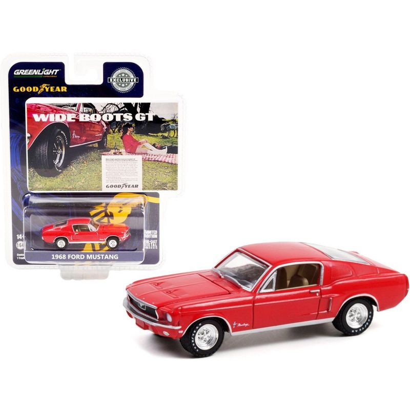 1968 Ford Mustang Red "Wide Boots GT" Goodyear Vintage Ad Cars 1/64 Diecast Model Car by Greenlight, 1 of 4