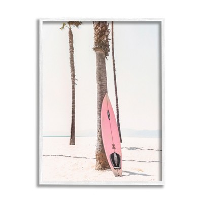 Stupell Industries Pink Surfboard on Coast Framed Giclee Art