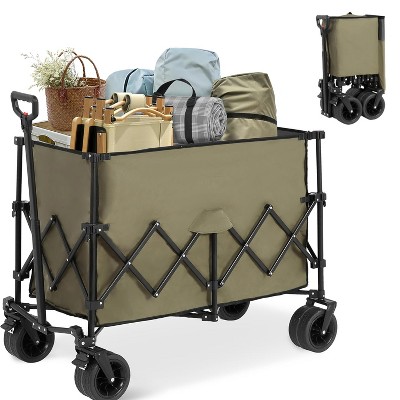 HTUTWOO Beach Collapsible Wagon Cart, Heavy Folding Utility Cart, 300L Capacity, Duty 350 lbs, with Big All-Terrain Beach Wheels & Drink Holders