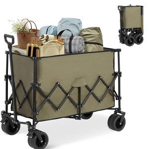 HTUTWOO Beach Collapsible Wagon Cart, Heavy Folding Utility Cart, 300L Capacity, Duty 350 lbs, with Big All-Terrain Beach Wheels & Drink Holders - 1 of 4